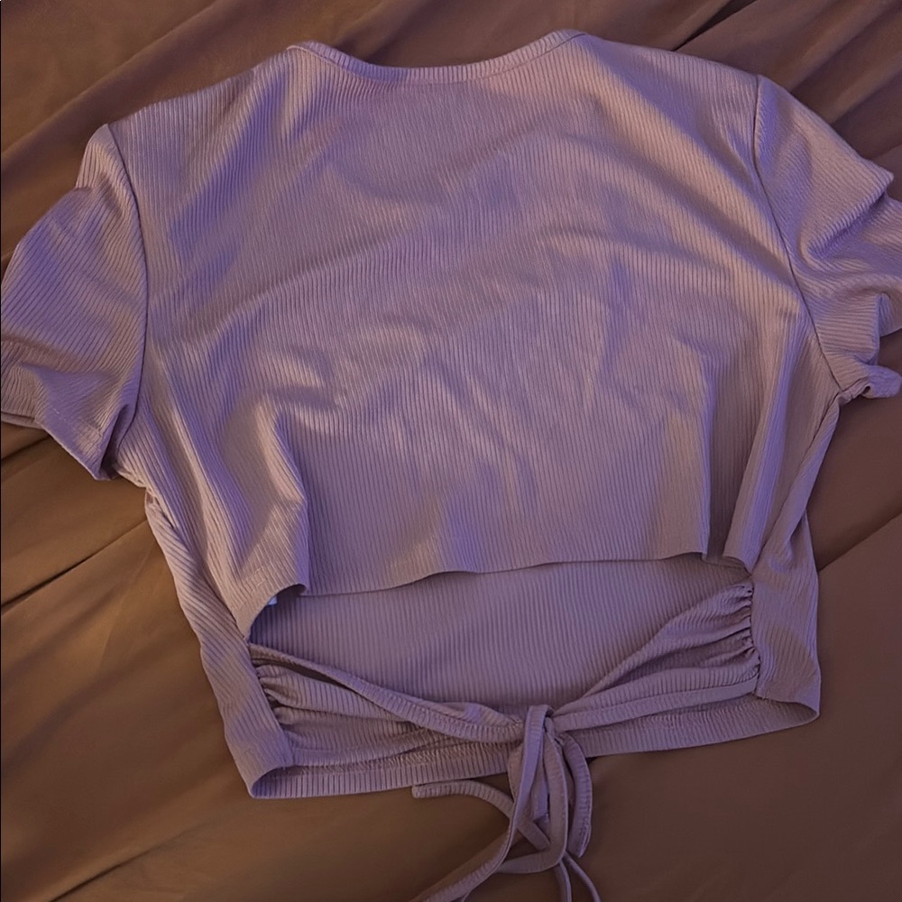 Pink Ribbed Tie-Front Top - Picture 2 of 3